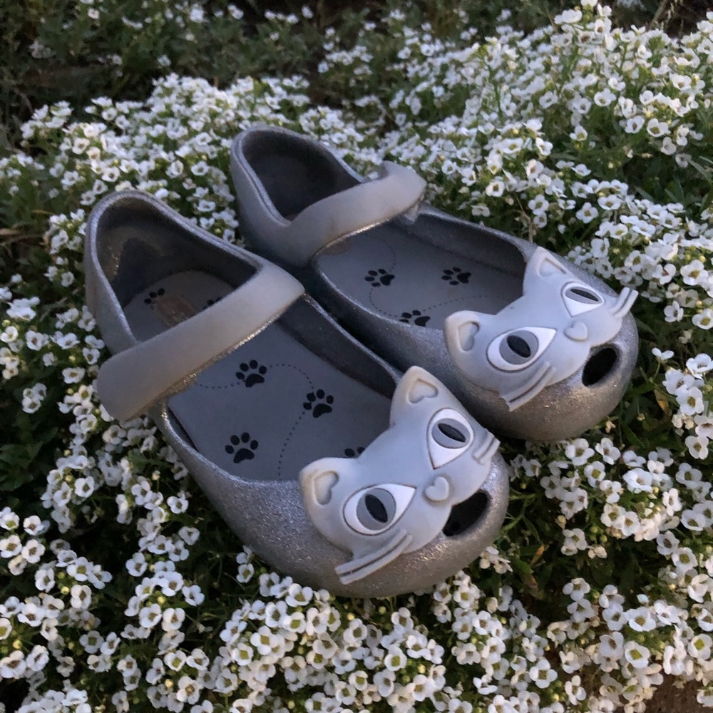 Mini Melissa Silver Glittery Cat Mary Janes Size 9